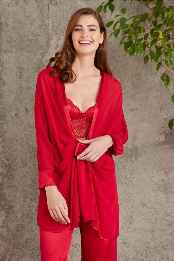 Pierre Cardin Kadın Kırmızı 4'lü Saten Gelin Çeyiz Seti 7025 - Image 1