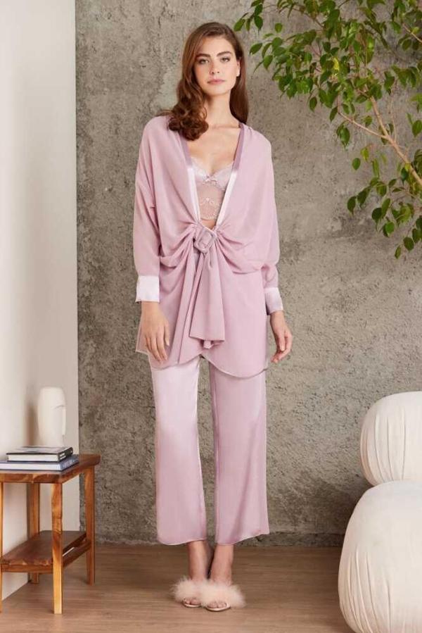 Pierre Cardin 7025 Kadın 4'lü Saten Takım Gelin Çeyiz Seti Rose - Image 1