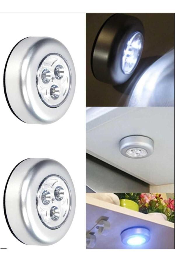 Mucit Home 2 adet Kablosuz Spot Pilli Dokunmatik Led Lamba 3 Ledli Dolap Lambası - Image 1