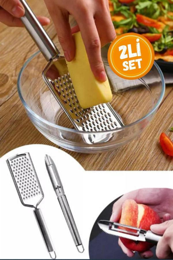 Mucit Home 2li Set Paslanmaz Çelik Rende Ve Soyacak Peynir Çikolata Zencefil Patates Limon Rende Sebze Soyucu - Image 1