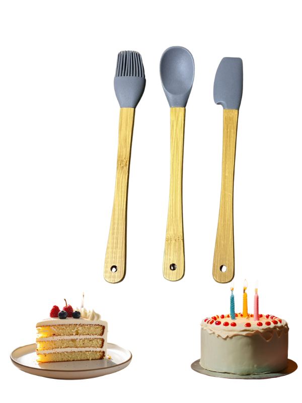 Mucit Home 3'Lü Gri Bambu Silikon Spatula Seti - Image 1