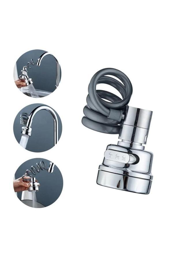 Hortumlu Krom 3 Fonksiyonlu Mutfak Lavabo Başlığı Uzayabilen 360 Derece Döner Musluk Ucu Tasarruflu - Image 1