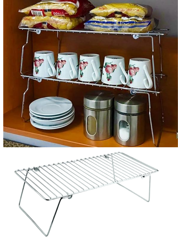 Mucit Home Ayaklı Metal Dolap İçi Tezgah Üstü Kavanoz Kupa Bardak Tel Rafı-Krom - Image 1