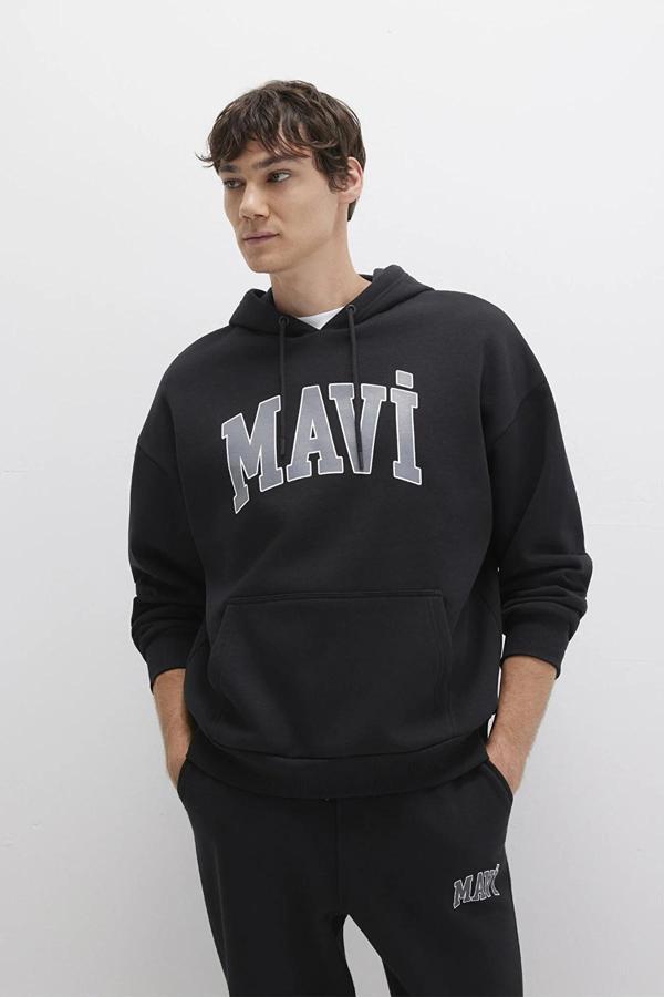Mavi Erkek Logo Baskılı Kapüşonlu Sweatshirt M067149 Siyah - Image 1