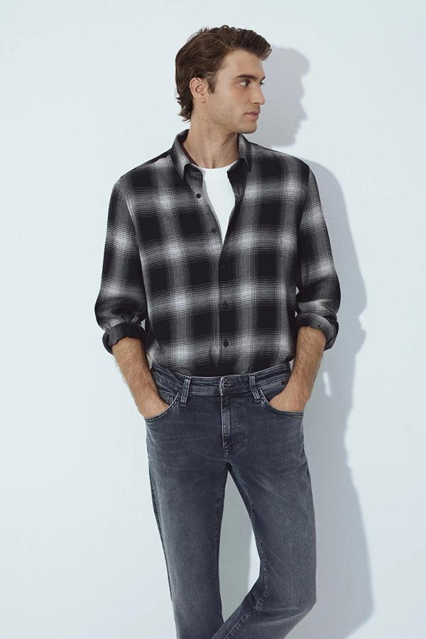 Mavi Erkek Kareli Gömlek M0211770 Black - Image 1