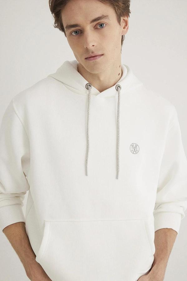 Mavi Erkek Logo Nakışlı Kapüşonlu Sweatshirt M065809 Kırık Beyaz - Image 1