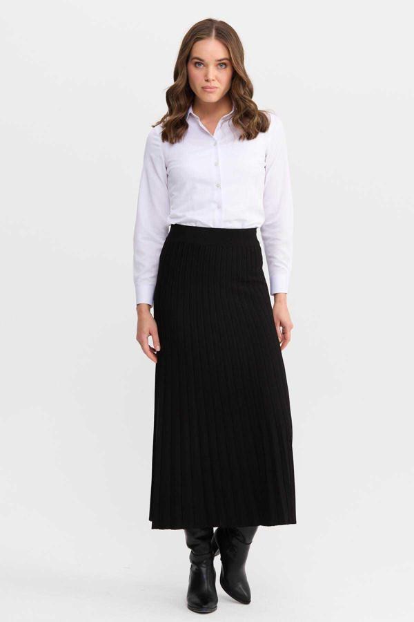 Desen Triko Kadın Pileli Triko Etek 1321 Siyah - Image 1