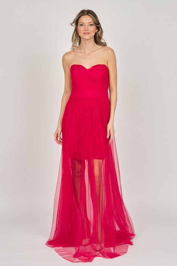 Doridorca Kadın Straplez Abiye Elbise 5927068 Kırmızı - Image 1