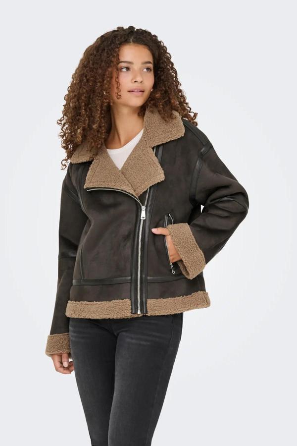 Only Kadın Onlkendra Yakası ve İçi Kürklü Süet Mont 15348991 Kahverengi - Image 1