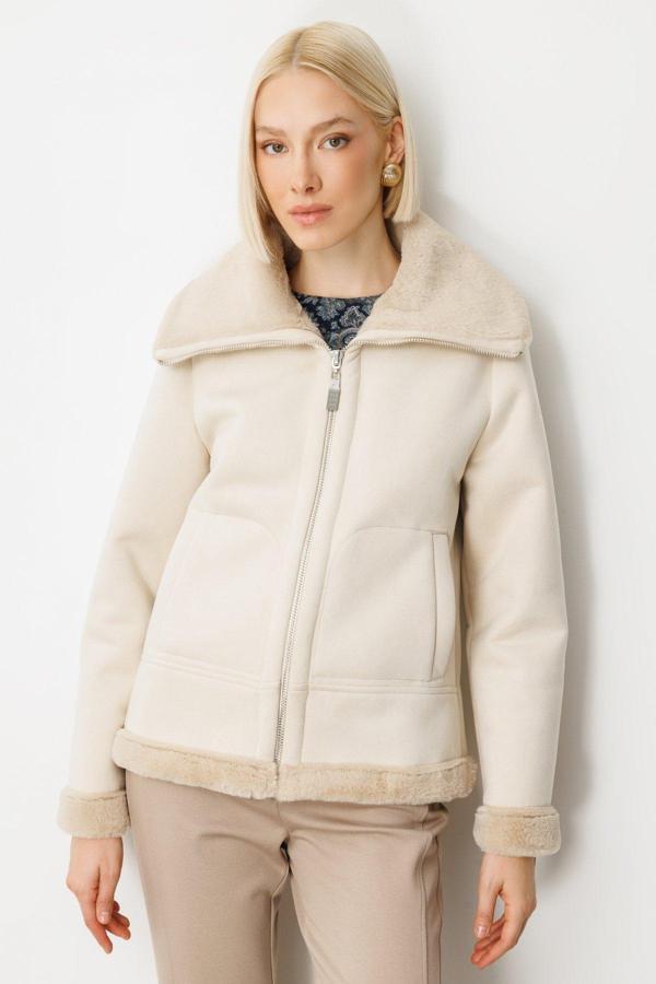 Ekol Kadın İçi Peluşlu Güderi Mont 8005 Kum - Image 1