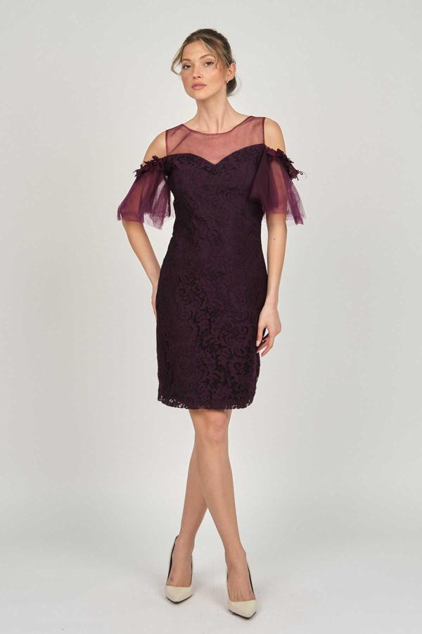 Dans Kadın Dantel Abiye Elbise 5279662 Mürdüm - Image 1