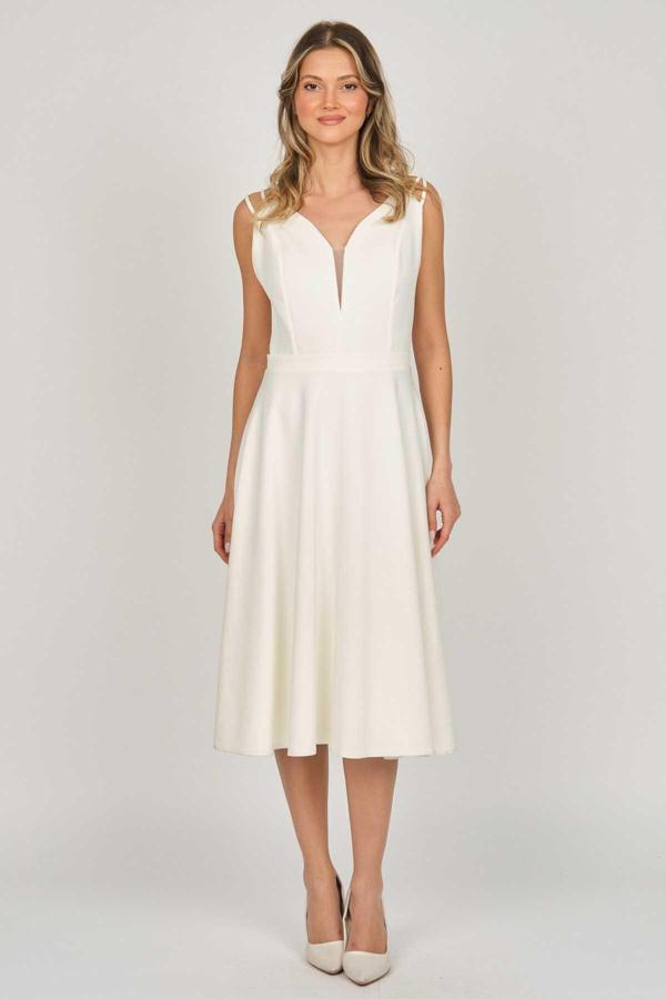 Dans Kadın Midi Boy Abiye Elbise 5279784 Ekru - Image 1