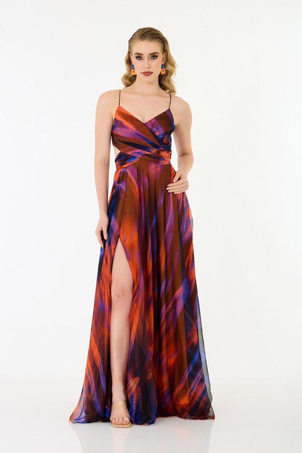 Carmen Kadın Askılı Empirme Şifon Abiye Elbise 58435 Oranj - Image 1