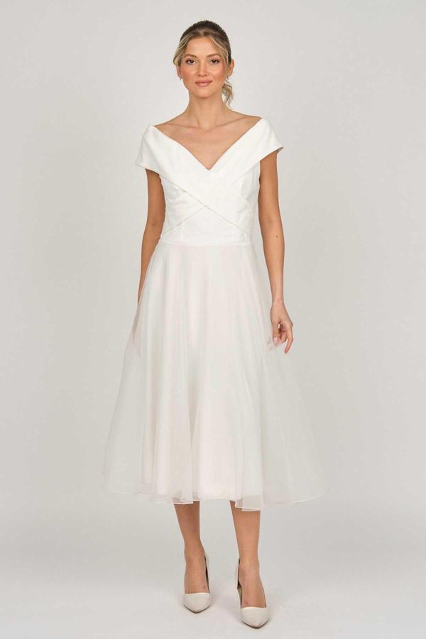 Doridorca Kadın Prenses Yaka Araboy Abiye Elbise 5922090 Kemik - Image 1