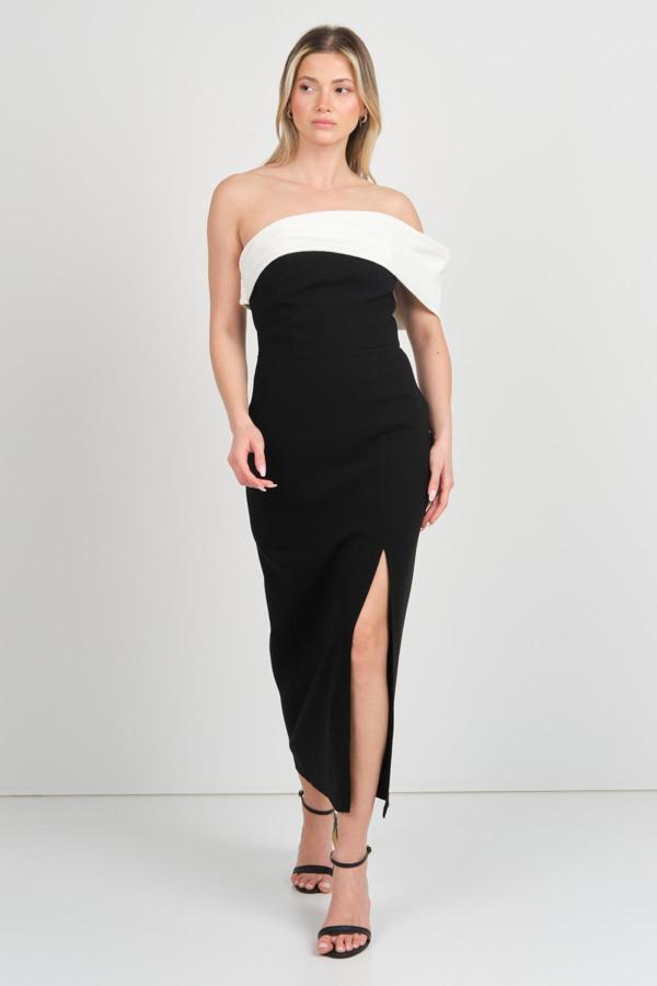 Dans Kadın Kol Detaylı Straplez Midi Abiye Elbise 1816 Siyah - Image 1