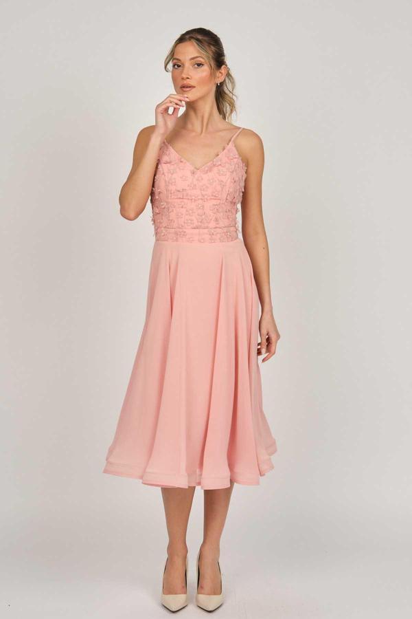 Doridorca Kadın Midi Boy Şifon Abiye Elbise 5921123 Pudra - Image 1