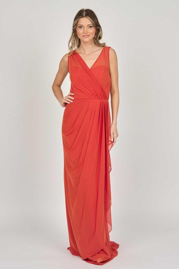 Doridorca Kadın Kolsuz Uzun Abiye Elbise 5922039 Tarçın - Image 1