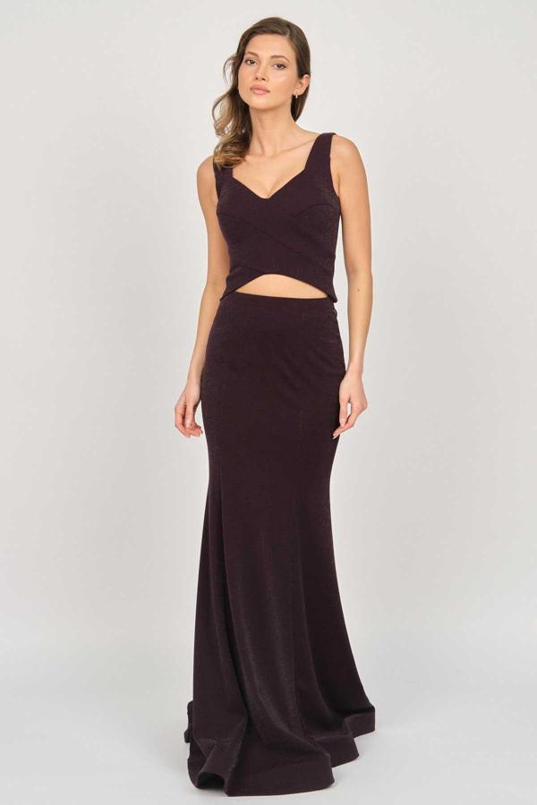 Doridorca Kadın İki Parça Simli Uzun Abiye Elbise 5929049 Mor - Image 1
