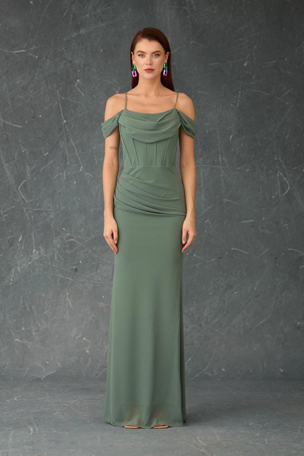 Carmen Kadın Askılı Uzun Şifon Abiye Elbise 58464 Çağla - Image 1