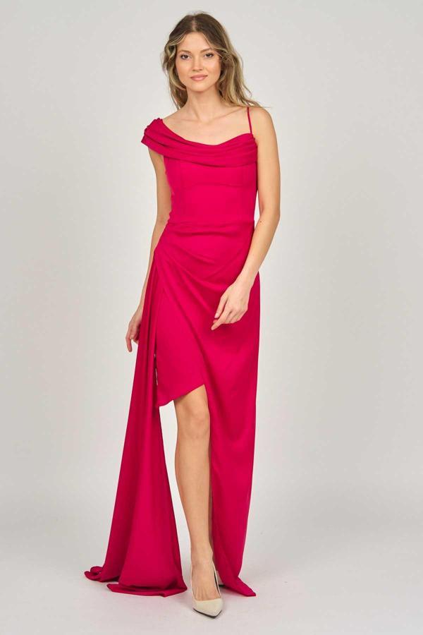 Doridorca Kadın Tek Omuz Detaylı Abiye Elbise 5924030 Kırmızı - Image 1
