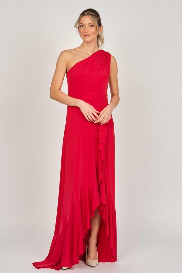 Doridorca Kadın Tek Omuz Abiye Elbise 5922063 Kırmızı - Image 1
