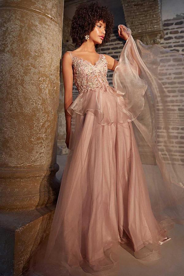 Tiara Kadın Derin Sırt Dekolteli Katlı Abiye Elbise 260560 Lavanta - Image 1