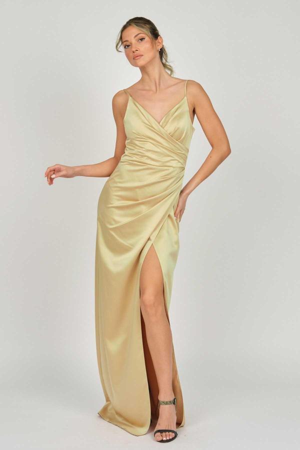 Doridorca Kadın Askılı Saten Abiye Elbise 5924028 Gold - Image 1