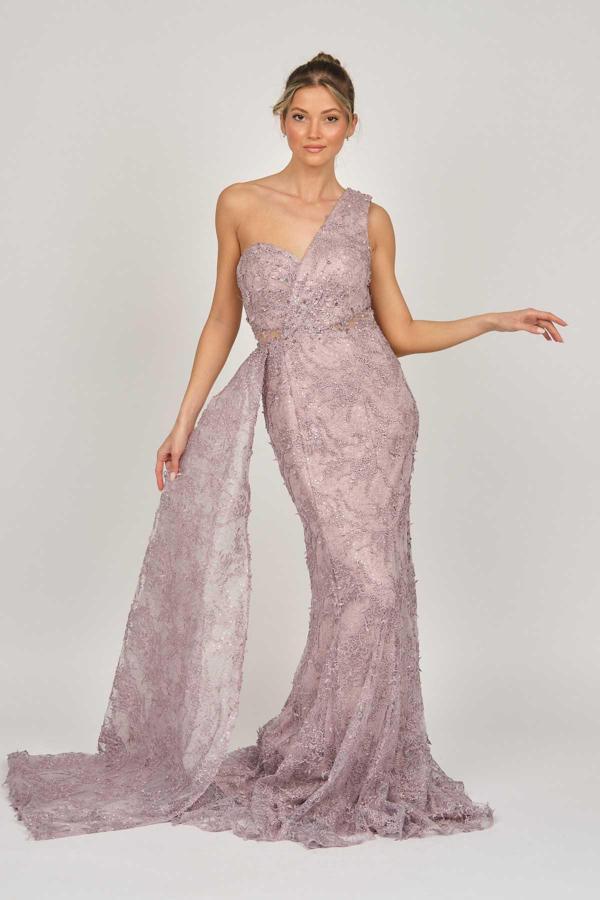 Tiara Kadın Tek Omuz Dantel Abiye Elbise 5940576 Lila - Image 1