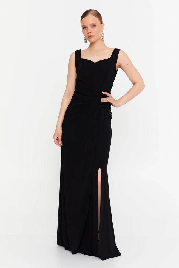 Doridorca Kadın Kolsuz Balık Form Abiye Elbise 7013 Siyah - Image 1