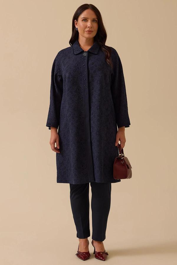 Galaxi Kadın Büyük Beden Desenli Jakar Kap 4003 Lacivert - Image 1