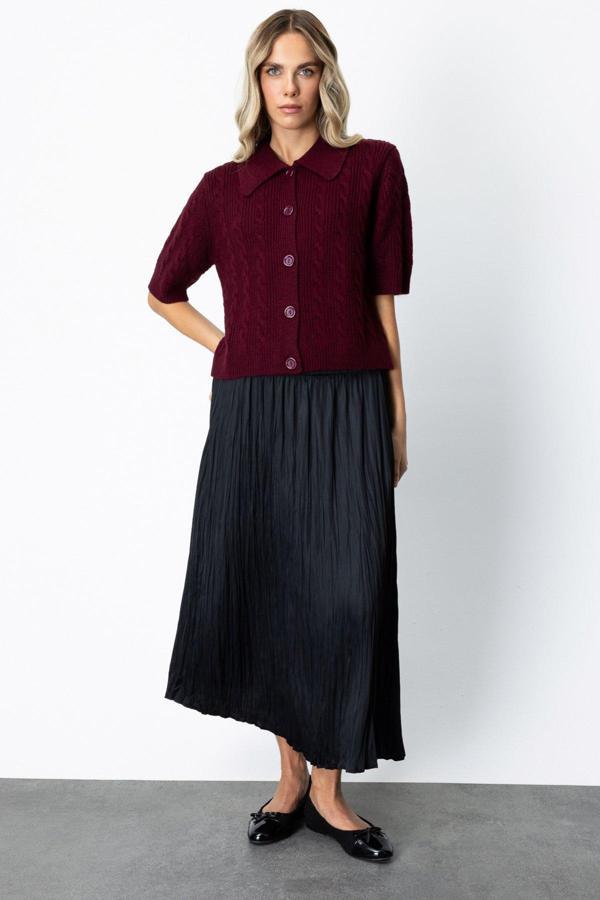 On Kadın Kırışık Görünümlü Midi Etek 64209 Siyah - Image 1