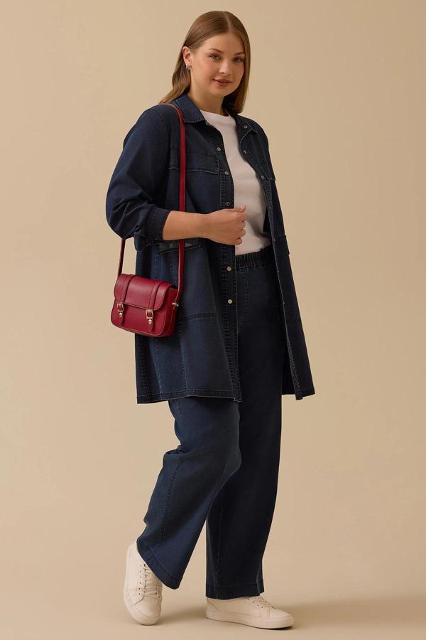 Galaxi Kadın Büyük Beden Taş Detaylı Jean Kap 4002 Lacivert - Image 1