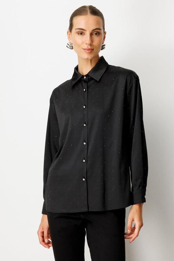 Ekol Kadın Taşlı Saten Gömlek 3003 Siyah - Image 1