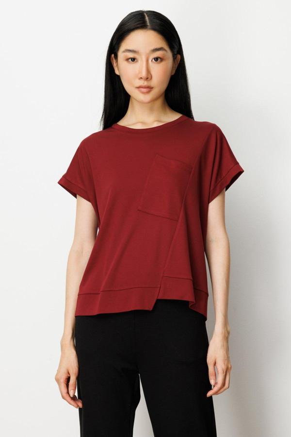 On Kadın Önü Verev Sıfır Yaka Bluz 61584 Bordo - Image 1