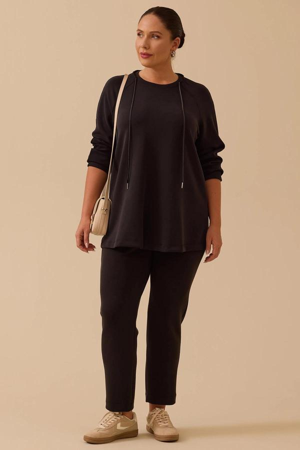 Galaxi Kadın Büyük Beden Bağcıklı Basic Sweatshirt 4002 Siyah - Image 1