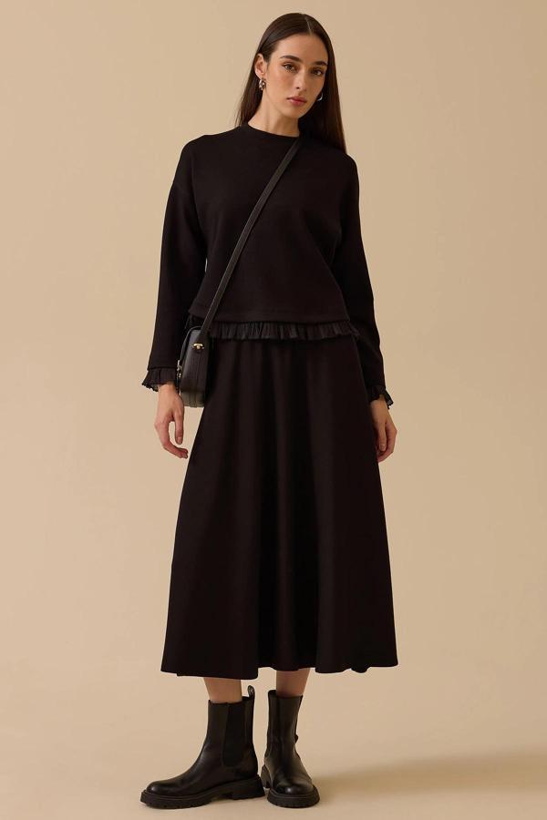 Seçil Kadın Elastik Bel Cepli Kloş Etek 1004 Siyah - Image 1