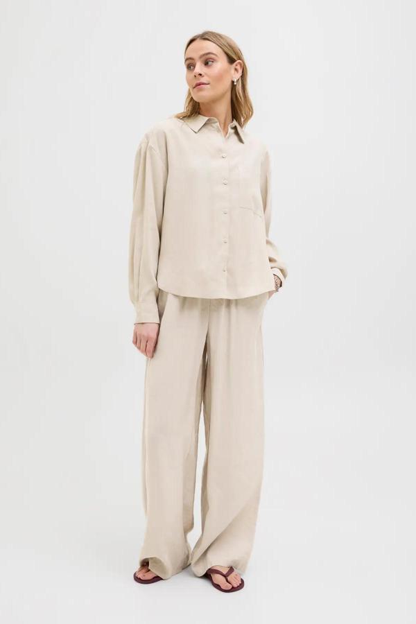 JJXX Kadın Jxfıe Rahat Kesim Uzun Kollu Gömlek 12270927 Bej - Image 1