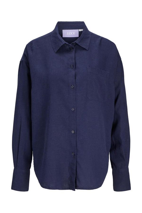 JJXX Kadın Jxjamıe Oversize Uzun Kollu Keten Gömlek 12269668 Lacivert - Image 1