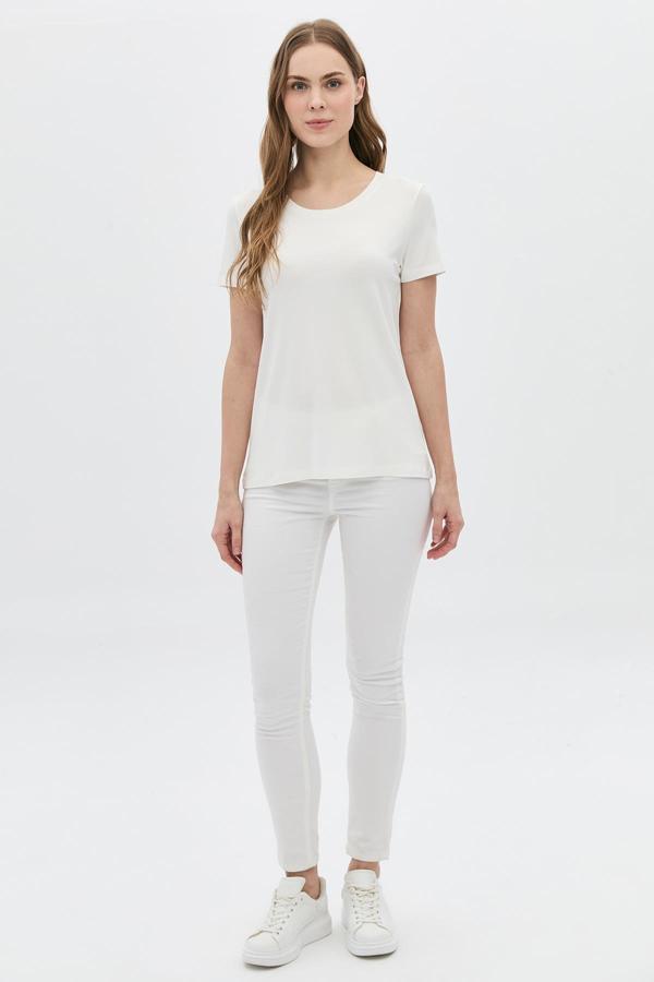 Daido Kadın Kısa Kollu Bisiklet Yaka Bluz 5981 Ekru - Image 1