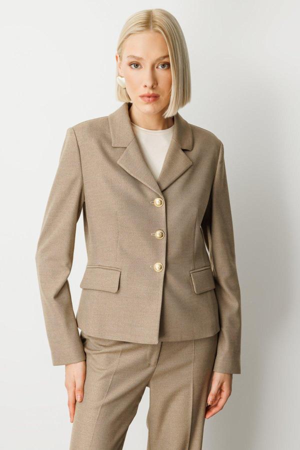 Ekol Kadın Omzu Vatkalı Kapak Cepli Ceket 5049 Gold - Image 1