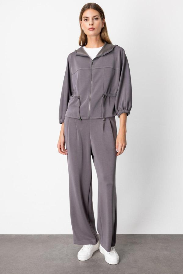 On Kadın Pile Detaylı Bol Paça Eşofman Altı 64703 Antrasit - Image 1