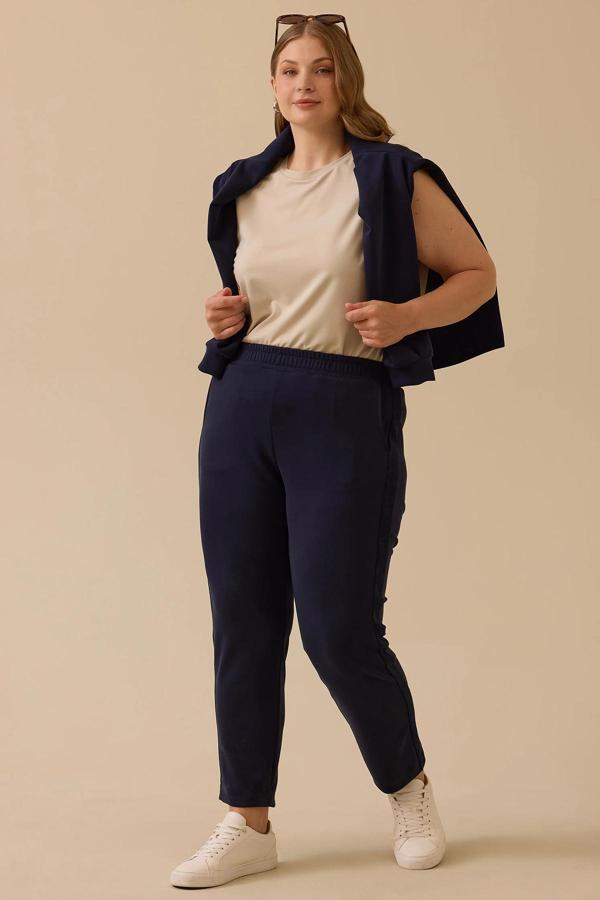 Galaxi Kadın Büyük Beden Elastik Bel Cepli Pantolon 4021 Lacivert - Image 1