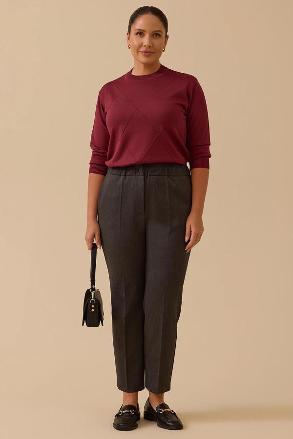 Galaxi Kadın Büyük Beden Tek Düğmeli Düz Paça Pantolon 4001 Gri - Image 1