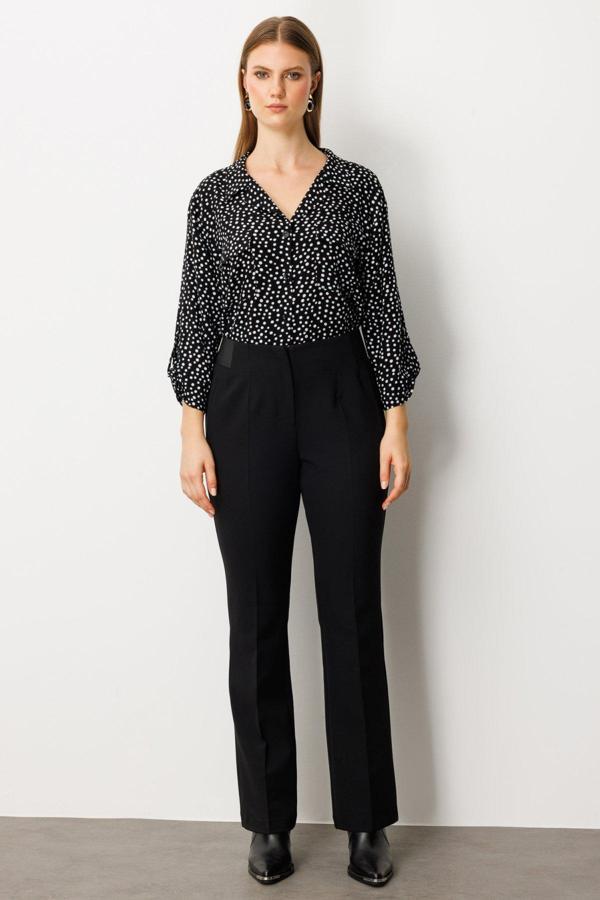 Ekol Kadın Büyük Beden Beli Kalın Lastikli İspanyol Paça Pantolon 1107 Siyah - Image 1