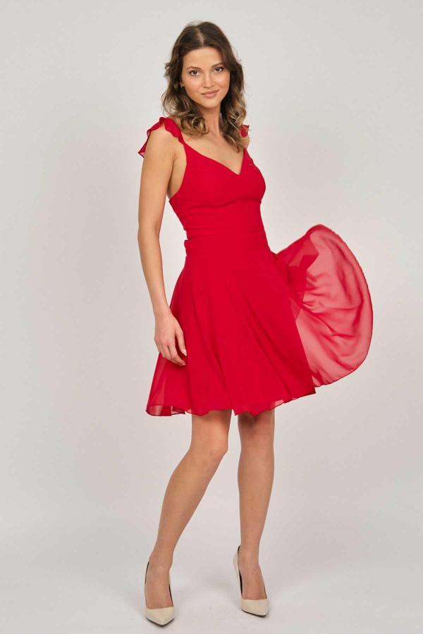 Doridorca Kadın Şifon Kısa Abiye Elbise 5922025 Kırmızı - Image 1
