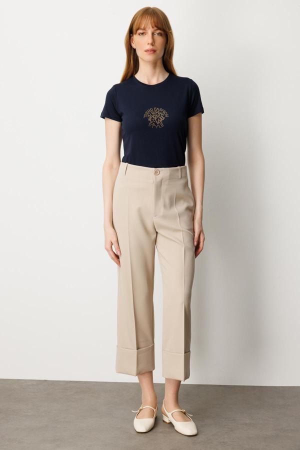 On Kadın Duble Paça Yan Cepli Pantolon 64127 Taş - Image 1