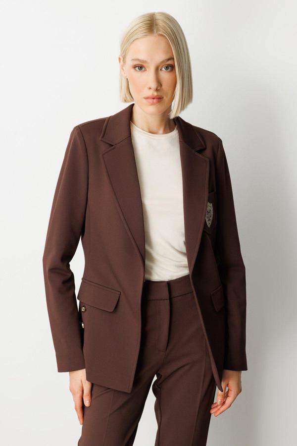 Ekol Kadın Cebi Armalı Süs Düğmeli Ceket 5033 Kahverengi - Image 1