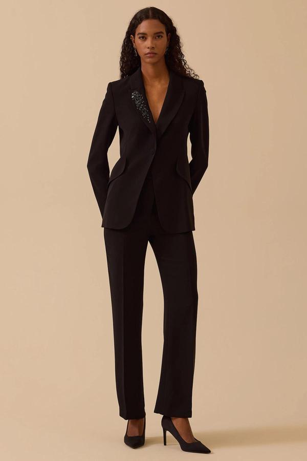 Seçil Kadın Boncuk İşlemeli Tek Düğmeli Ceket 0004 Siyah - Image 1