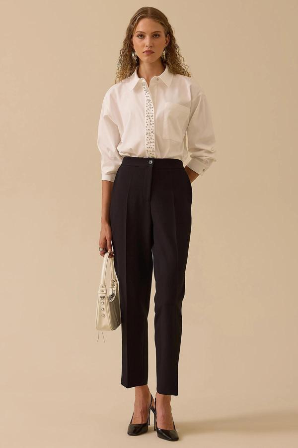 Seçil Kadın Beli Lastikli Bilek Boy Pantolon 0015 Siyah - Image 1