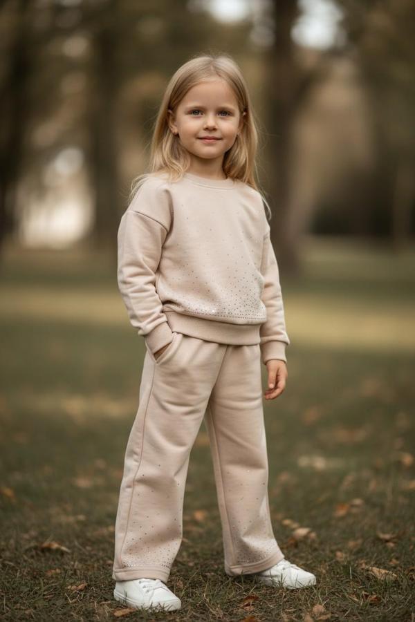 Taşlı Kışlık Kız Çocuk İspanyol Paça Takım - Image 1